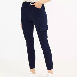 Loft skinny sateen cargo pants navy